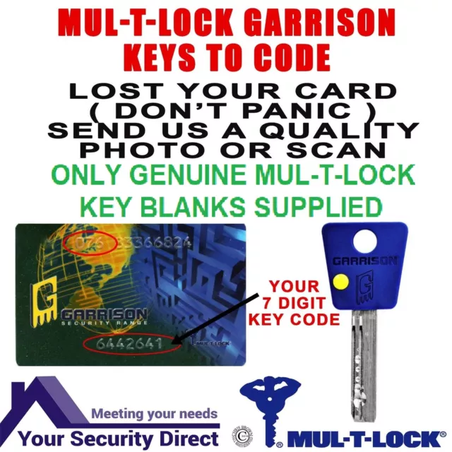 Mul-T-Lock Garrison 7x7 Keys Cut to Code or Quality Photo/Scan