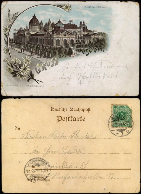 Litho AK  Großer Garten-Dresden Gruss aus... Ausstellungspalast 1899