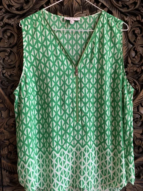 Chaus New York Tank Women’s XL Blouse Green Ikat Print Sleeveless Zipper Extra L