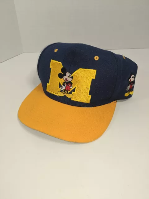 Vintage 90s Mickey Mouse University Of Michigan Snapback Disney Hat Cap Pearson