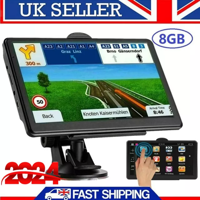 7'' Touch Screen Car Truck Sat Nav GPS Navigation 8GB Free Lifetime UK&EU Maps a