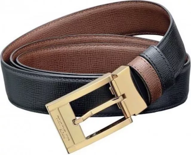 S.T. Dupont  Reversible Black / Brown Leather Belt, Gold Buckle, 8142020, NIB