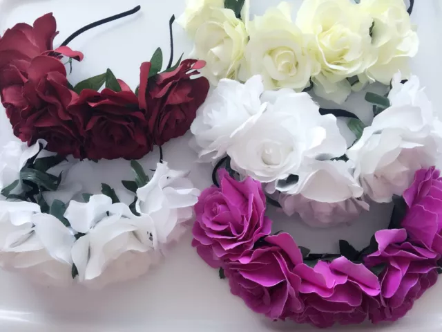 Women Girl BIG Rose Flower Wedding Beach Tiara Crown hair headband Garland PROP