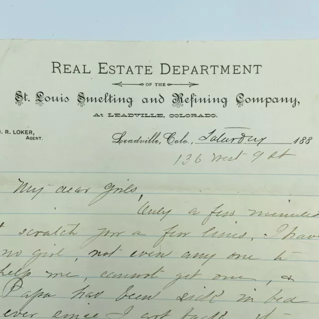 1880s St Louis Smelting And Refining Company Leadville Colorado Mining Letter CO