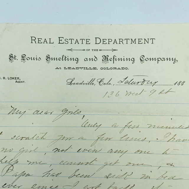 1880s St Louis Smelting And Refining Company Leadville Colorado Mining Letter CO