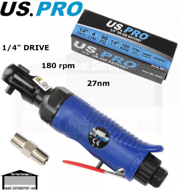 US PRO Tools 1/4" dr Stubby Air Ratchet Wrench For Sockets, 27nm 180rpm NEW 8590