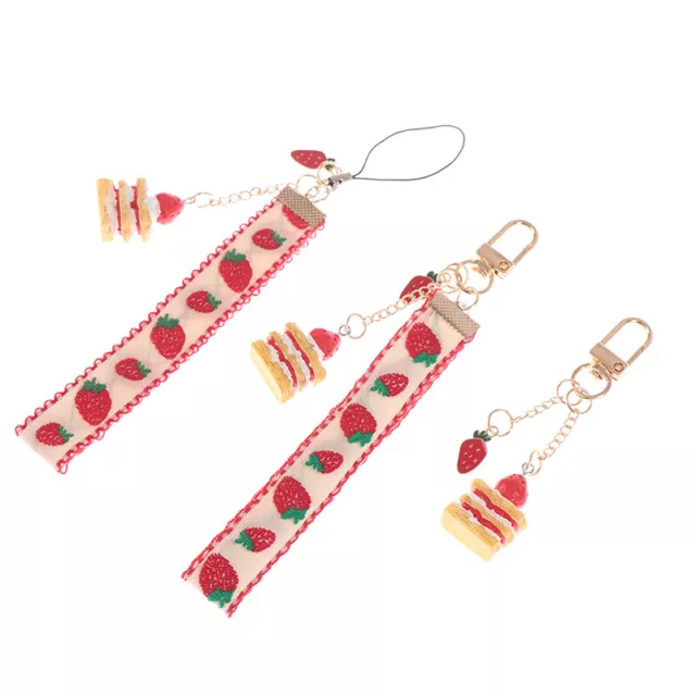 1pcs New Strawberry Cake Decor Mobile Phone Strap Hang Rope Lanyards Pendant~m'