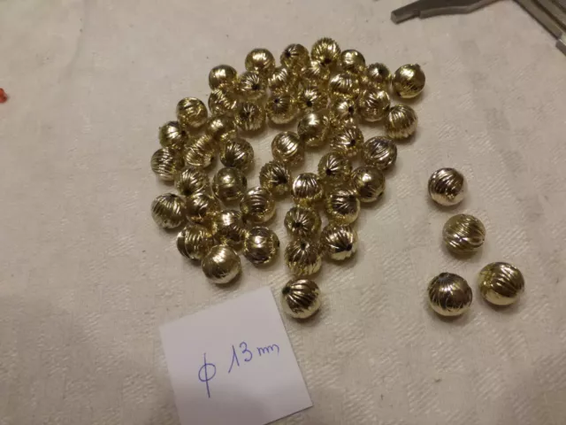lot de 50 boule perle doré striée acrylique diam 13 mm