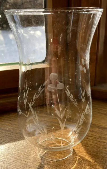 6 1/8" Tall Glass Hurricane Lamp Shade Globe Chimney Etched Dots Flower vine