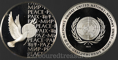 1973 Franklin Mint Proof Sterling Silver Peace Medal United Nations
