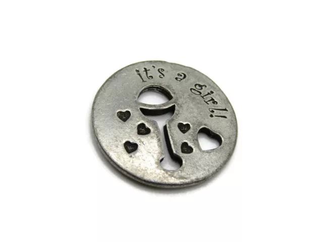 It's a Girl Charm Rattle & Hearts Design Silver Tone Baby Shower Gift