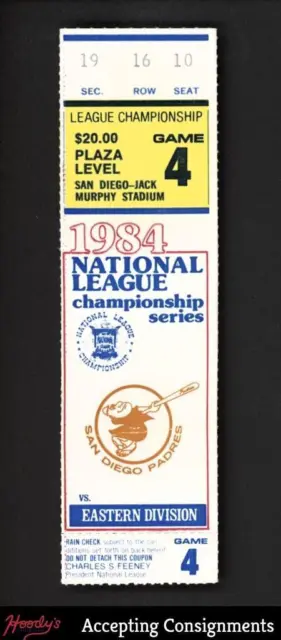 1984 National League Championship Series Ticket Game 4 Sec 19 Padres vs. Cubs