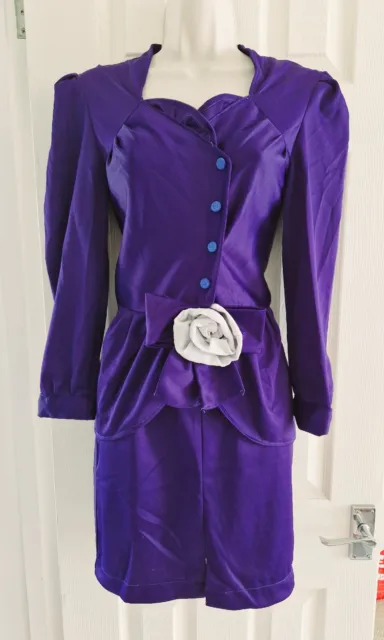 Womens Purple Blazer/Coat & Mini Skirt Set Office Formal Outfits Suit 8/36