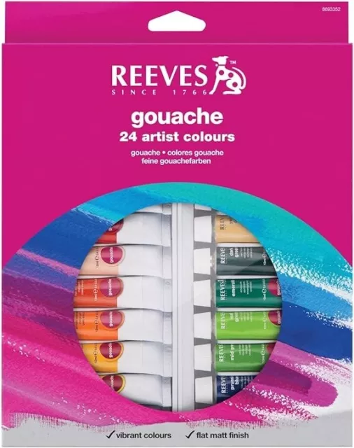 Reeves Gouache Paint Set  24 Artist Colours - 24x10mL - Unboxed