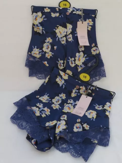 Mutandine Francesi Da Donna Marks And Spencer Navy Mix Floreale Seta E Pizzo Taglia 16