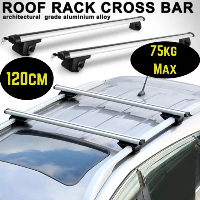 Universal Lockable Aluminium Car Roof Rack Bars Rail Luggage Carrier 120cm 75KG