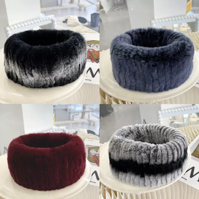 Women's Real Rex Rabbit Fur Scarf Neckerchief Winter Warm Ring Collar Black Blue