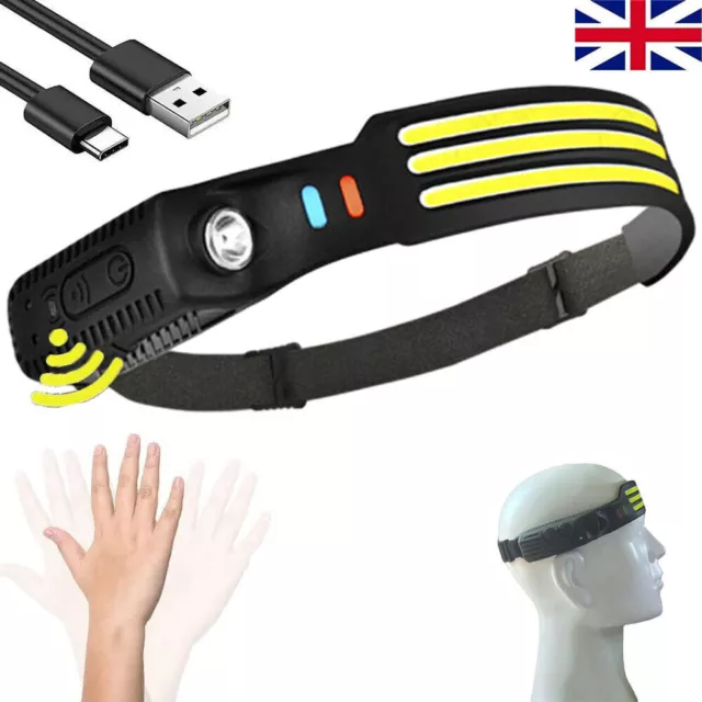 COB LED Headlamp USB Rechargeable Headlight Torch Work Light Bar Head Band Lamp