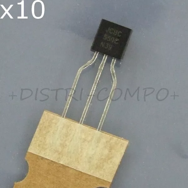 BC550C - BC550CTA Transistor NPN 45V 100mA TO-92 ONS RoHS (Lot de 10)