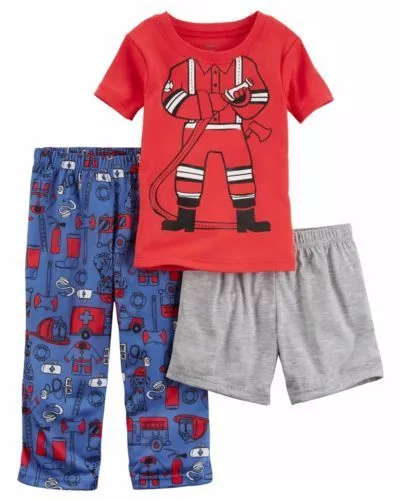 Carters 3 Piece Fireman Pajamas 18 Mo Short Sleeves Shorts Pants Boys Pjs New