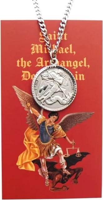 St Michael the Archangel Pewter Medal Necklace with Catholic Saint Prayer Holy C