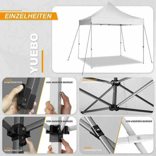 Faltpavillon 3x3M Regendicht Pavillon UV-Schutz Faltzelt mit 4 Seitenteilen Neu* 10
