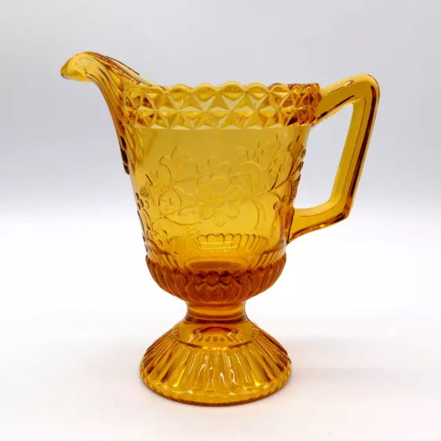 Bryce Bros EAPG Glass Antique 1880’s Amber Wildflower Pattern Creamer 5.5" Tall