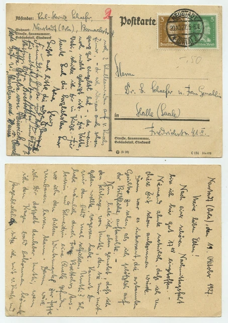 84854 - Postkarte - Neustadt (Orla) 20.10.1927 nach Halle (Saale)