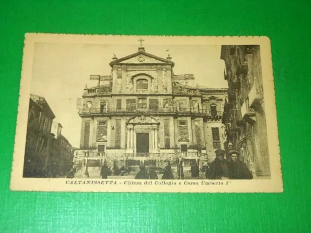 Cartolina Caltanissetta - Chiesa del Collegio e Corso Umberto I° 1925 ca.