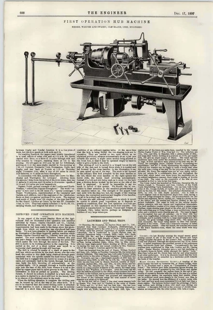 First Aportion Machine 1897 FIRST OPERATION Hub Machine Warner Swasey Cleveland's London ...