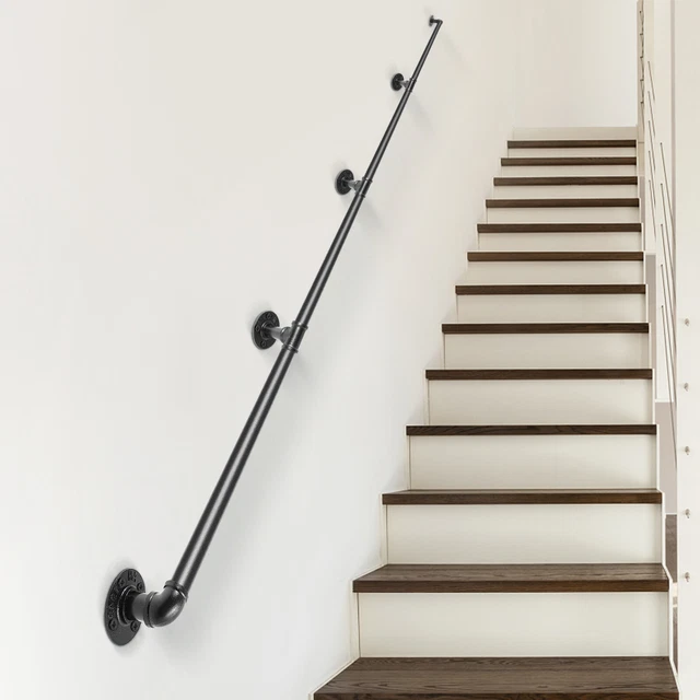 VEVOR WALL HANDRAIL For Stair Rail 13FT Industrial Black Carbon Steel