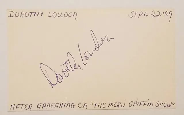 Dorothy Loudon Actress Singer Signed 3 X 5 Index Card