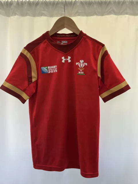 Top Under Armour M 11/12 Anni Rosso Poliestere Maniche Corta Rugby Coppa del Mondo 15