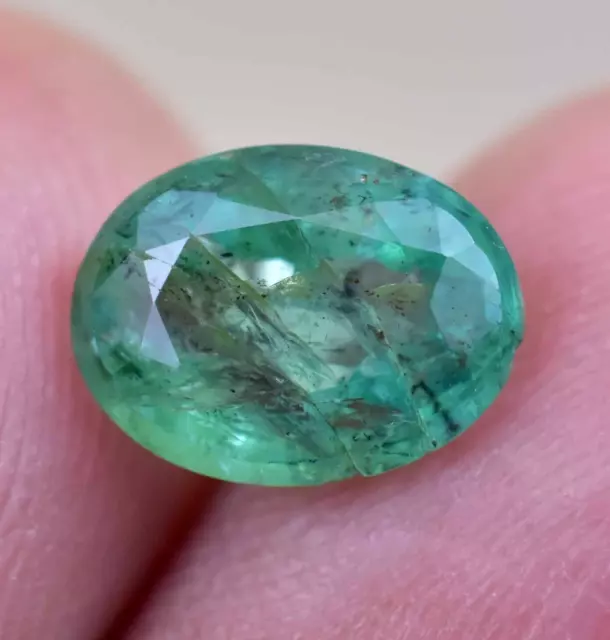 Unheated 1.60 Ct Natural Green Emerald 8.9 mm Certified Zambian Loose Gemstone