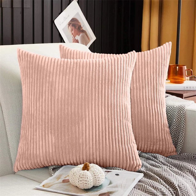 Set of 2 Throw Pillows Covers Corduroy Pillowcase Soft Soild Decorative