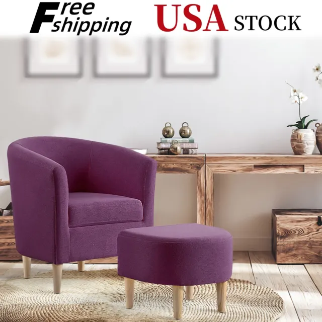 Modern Arm Accent Chair Upholstered Linen Fabric Single Sofa w/ Ottoman Seat NEW