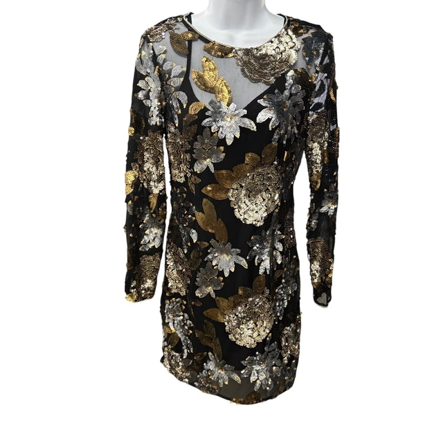 TOPSHOP WOMEN'S BLACK Gold Silver Floral Sequin Embellished Party Dress  Size 6 $17.63 - PicClick