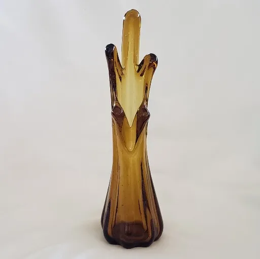 Swung Glass Vase Brown Long Five Finger Style MCM Hand Blown 10¼" Vintage READ