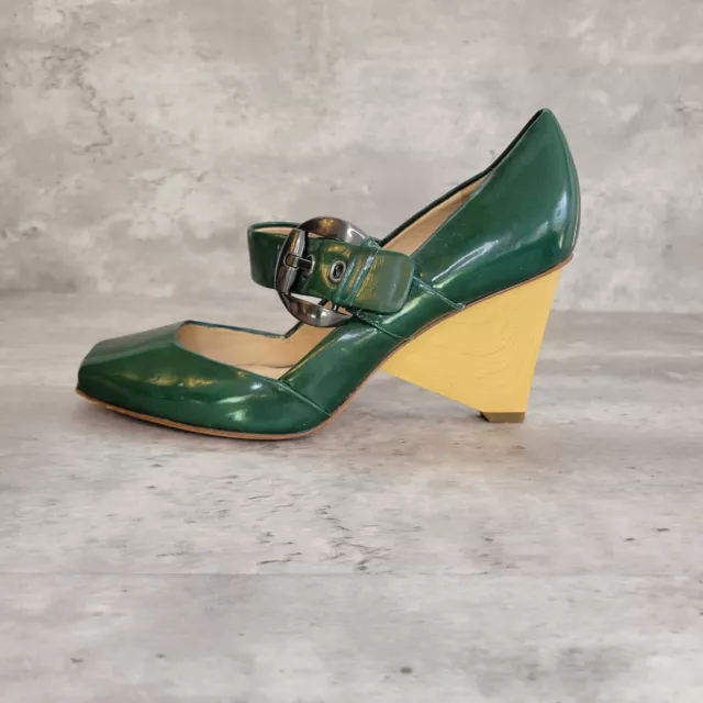Via Spiga Shoes Womens Size 6.5 Green Patent Leather Peep Toe Sandal Pump