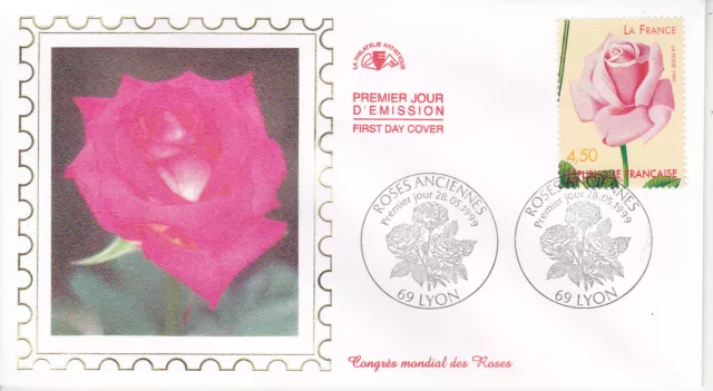 Enveloppe 1er jour CEF Soie 1999 Les Roses Anciennes La France