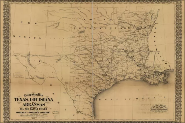 Poster, Many Sizes; Civil War Map Of Texas Louisiana & Arkansas 1861-65