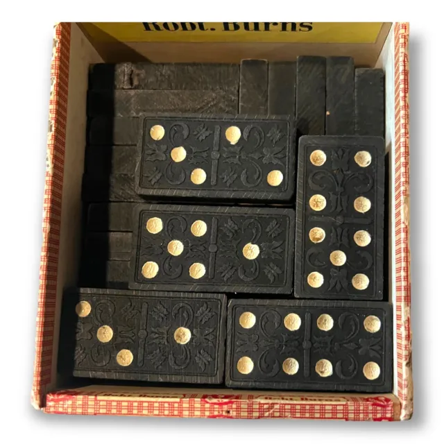 Estate Tested Bakelite Dominoes - Vintage Black White in Cigar Box