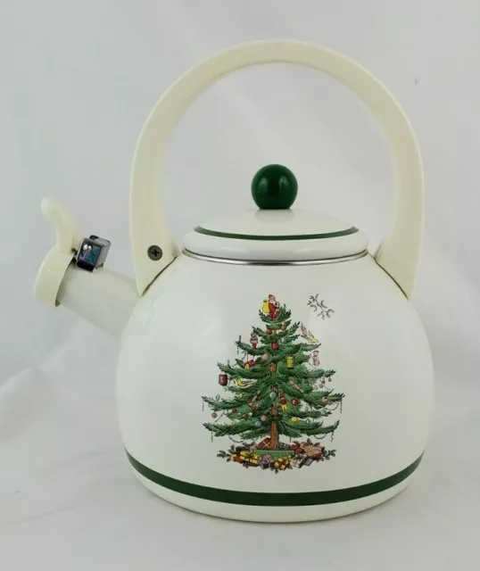 1980s Spode Christmas Tree Enamel Metal Tea Kettle