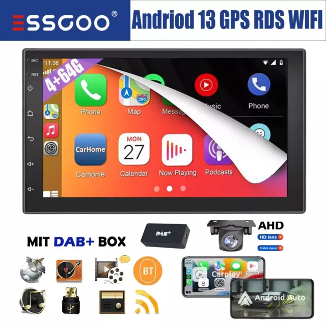 Doppel 2 DIN DAB+ Android 13 4+64G Carplay Autoradio Bluetooth GPS NAVI RDS WiFi