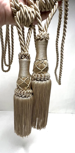 Set 2 Gold Curtain Tassel Tiebacks Rope Braided Loop 26" Drapery Tie Backs