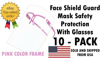 10 PACK Face Shield Guard Mask Safety Protection With Glasses - PINK COLOR