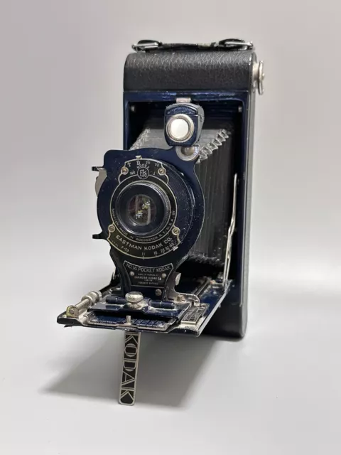 RARE Eastman Kodak Co No. 1A Pocket Kodak BLUE FRONT Folding Bellows Camera EXC