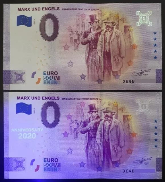 LOT 2 Billets Touristique Souvenir 0 euro Marx und Engels 2021 Anniversary