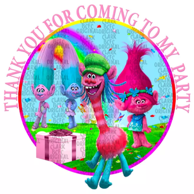 70 x Personalised Trolls party stickers rewards favours cone labels birthday