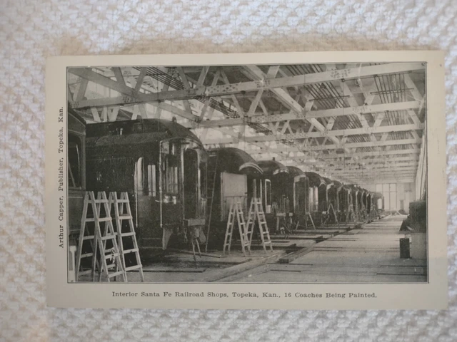 Vintage RARE RPPC Photo Postcard ATSF Santa Fe Train Railroad Shops Topeka KS